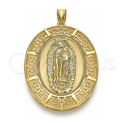 Oro Laminado Religious Pendant, Gold Filled Style Guadalupe and Evil Eye Design, Polished, Golden Finish, 05.253.0097