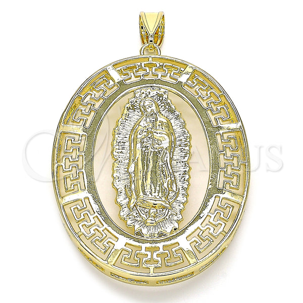 Oro Laminado Religious Pendant, Gold Filled Style Guadalupe and Evil Eye Design, Polished, Golden Finish, 05.253.0097