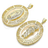 Oro Laminado Religious Pendant, Gold Filled Style Guadalupe and Evil Eye Design, Polished, Golden Finish, 05.253.0097