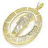 Oro Laminado Religious Pendant, Gold Filled Style San Judas and Evil Eye Design, Polished, Golden Finish, 05.253.0098