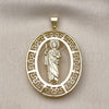 Oro Laminado Religious Pendant, Gold Filled Style San Judas and Evil Eye Design, Polished, Golden Finish, 05.253.0098