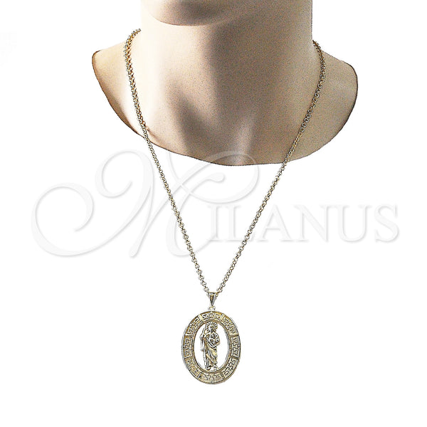 Gold Filled Pendant — Religious Pendant San Judas and Evil Eye Design — alternate product view — SKU 134738 | Oro Laminado dije — Religious Pendant San Judas and Evil Eye diseño — SKU 134738