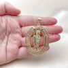 Oro Laminado Religious Pendant, Gold Filled Style San Judas and Evil Eye Design, Polished, Golden Finish, 05.253.0098