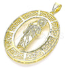 Oro Laminado Religious Pendant, Gold Filled Style San Judas and Evil Eye Design, Polished, Golden Finish, 05.253.0098