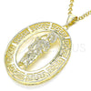 Oro Laminado Religious Pendant, Gold Filled Style San Judas and Evil Eye Design, Polished, Golden Finish, 05.253.0098