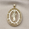Oro Laminado Religious Pendant, Gold Filled Style San Judas and Evil Eye Design, Polished, Golden Finish, 05.253.0098