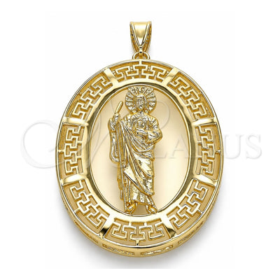 Oro Laminado Religious Pendant, Gold Filled Style San Judas and Evil Eye Design, Polished, Golden Finish, 05.253.0098