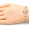 Oro Laminado Fancy Bracelet, Gold Filled Style San Judas Design, with Multicolor Crystal, Polished, Tricolor, 03.253.0055.1.07 (04 MM Thickness, 7 Inches Length)