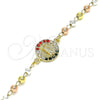 Oro Laminado Fancy Bracelet, Gold Filled Style San Judas Design, with Multicolor Crystal, Polished, Tricolor, 03.253.0055.1.07 (04 MM Thickness, 7 Inches Length)