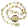 Oro Laminado Fancy Bracelet, Gold Filled Style San Judas Design, with Multicolor Crystal, Polished, Tricolor, 03.253.0055.1.07 (04 MM Thickness, 7 Inches Length)