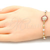 Oro Laminado Fancy Bracelet, Gold Filled Style Guadalupe Design, with Garnet Crystal, Polished, Tricolor, 03.253.0056.1.07 (04 MM Thickness, 7 Inches Length)