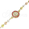Oro Laminado Fancy Bracelet, Gold Filled Style Guadalupe Design, with Garnet Crystal, Polished, Tricolor, 03.253.0056.1.07 (04 MM Thickness, 7 Inches Length)