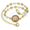 Oro Laminado Fancy Bracelet, Gold Filled Style Guadalupe Design, with Garnet Crystal, Polished, Tricolor, 03.253.0056.1.07 (04 MM Thickness, 7 Inches Length)