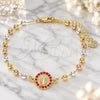 Oro Laminado Fancy Bracelet, Gold Filled Style Guadalupe Design, with Garnet Crystal, Polished, Tricolor, 03.253.0056.1.07 (04 MM Thickness, 7 Inches Length)