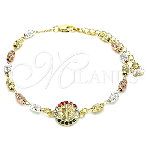 Oro Laminado Fancy Bracelet, Gold Filled Style San Benito Design, with Multicolor Crystal, Diamond Cutting Finish, Tricolor, 03.253.0057.1.07 (04 MM Thickness, 7 Inches Length)
