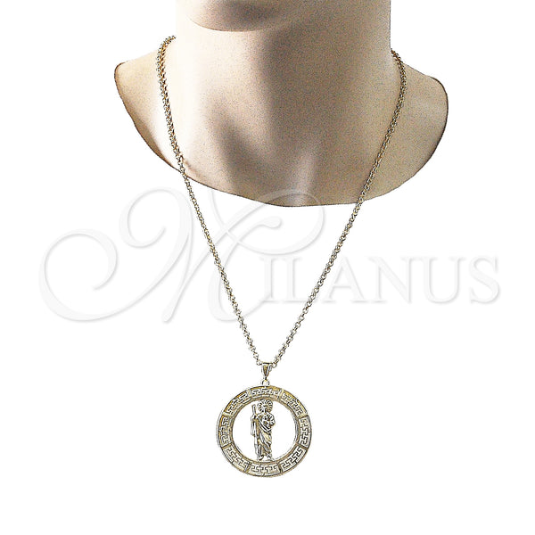 Gold Filled Pendant — Religious Pendant San Judas and Evil Eye Design — alternate product view — SKU 134749 | Oro Laminado dije — Religious Pendant San Judas and Evil Eye diseño — SKU 134749