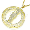 Oro Laminado Religious Pendant, Gold Filled Style San Judas and Evil Eye Design, Polished, Golden Finish, 05.253.0099