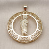 Oro Laminado Religious Pendant, Gold Filled Style San Judas and Evil Eye Design, Polished, Golden Finish, 05.253.0099
