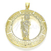 Oro Laminado Religious Pendant, Gold Filled Style San Judas and Evil Eye Design, Polished, Golden Finish, 05.253.0099