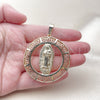 Oro Laminado Religious Pendant, Gold Filled Style Guadalupe and Evil Eye Design, Polished, Golden Finish, 05.253.0100