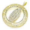 Oro Laminado Religious Pendant, Gold Filled Style Guadalupe and Evil Eye Design, Polished, Golden Finish, 05.253.0100