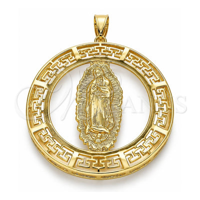 Oro Laminado Religious Pendant, Gold Filled Style Guadalupe and Evil Eye Design, Polished, Golden Finish, 05.253.0100