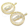 Oro Laminado Religious Pendant, Gold Filled Style Guadalupe and Evil Eye Design, Polished, Golden Finish, 05.253.0100