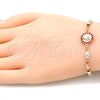 Oro Laminado Fancy Bracelet, Gold Filled Style Guadalupe Design, with Garnet Crystal, Diamond Cutting Finish, Tricolor, 03.253.0059.1.07 (04 MM Thickness, 7 Inches Length)