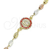 Oro Laminado Fancy Bracelet, Gold Filled Style Guadalupe Design, with Garnet Crystal, Diamond Cutting Finish, Tricolor, 03.253.0059.1.07 (04 MM Thickness, 7 Inches Length)