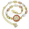 Oro Laminado Fancy Bracelet, Gold Filled Style Guadalupe Design, with Garnet Crystal, Diamond Cutting Finish, Tricolor, 03.253.0059.1.07 (04 MM Thickness, 7 Inches Length)