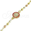 Oro Laminado Fancy Bracelet, Gold Filled Style Guadalupe Design, with Garnet Crystal, Polished, Tricolor, 03.253.0062.1.07 (04 MM Thickness, 7 Inches Length)