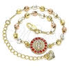 Oro Laminado Fancy Bracelet, Gold Filled Style Guadalupe Design, with Garnet Crystal, Polished, Tricolor, 03.253.0062.1.07 (04 MM Thickness, 7 Inches Length)