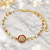 Oro Laminado Fancy Bracelet, Gold Filled Style Guadalupe Design, with Garnet Crystal, Polished, Tricolor, 03.253.0062.1.07 (04 MM Thickness, 7 Inches Length)