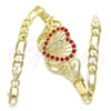 Oro Laminado Fancy Bracelet, Gold Filled Style Heart and Guadalupe Design, with Garnet Crystal, Polished, Golden Finish, 03.253.0063.2.07 (06 MM Thickness, 7 Inches Length)