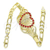 Oro Laminado Fancy Bracelet, Gold Filled Style Heart and Guadalupe Design, with Garnet Crystal, Polished, Golden Finish, 03.253.0063.2.07 (06 MM Thickness, 7 Inches Length)