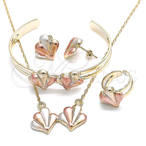 Oro Laminado Earring and Pendant Children Set, Gold Filled Style Polished, Tricolor, 06.65.0157