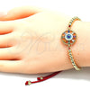 Oro Laminado Adjustable Bolo Bracelet, Gold Filled Style Ball and Evil Eye Design, with Multicolor Cubic Zirconia, Multicolor Enamel Finish, Golden Finish, 03.341.0090.11 (04 MM Thickness, 11 Inches Length)