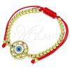 Oro Laminado Adjustable Bolo Bracelet, Gold Filled Style Ball and Evil Eye Design, with Multicolor Cubic Zirconia, Multicolor Enamel Finish, Golden Finish, 03.341.0090.11 (04 MM Thickness, 11 Inches Length)