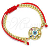 Oro Laminado Adjustable Bolo Bracelet, Gold Filled Style Ball and Evil Eye Design, with Multicolor Cubic Zirconia, Multicolor Enamel Finish, Golden Finish, 03.341.0090.11 (04 MM Thickness, 11 Inches Length)