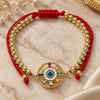Oro Laminado Adjustable Bolo Bracelet, Gold Filled Style Ball and Evil Eye Design, with Multicolor Cubic Zirconia, Multicolor Enamel Finish, Golden Finish, 03.341.0090.11 (04 MM Thickness, 11 Inches Length)