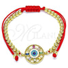 Oro Laminado Adjustable Bolo Bracelet, Gold Filled Style Ball and Evil Eye Design, with Multicolor Cubic Zirconia, Multicolor Enamel Finish, Golden Finish, 03.341.0090.11 (04 MM Thickness, 11 Inches Length)