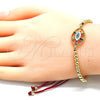 Oro Laminado Adjustable Bolo Bracelet, Gold Filled Style Ball and Evil Eye Design, with Multicolor Cubic Zirconia, Multicolor Enamel Finish, Golden Finish, 03.341.0091.11 (04 MM Thickness, 11 Inches Length)