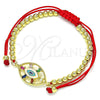 Oro Laminado Adjustable Bolo Bracelet, Gold Filled Style Ball and Evil Eye Design, with Multicolor Cubic Zirconia, Multicolor Enamel Finish, Golden Finish, 03.341.0091.11 (04 MM Thickness, 11 Inches Length)