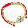 Oro Laminado Adjustable Bolo Bracelet, Gold Filled Style Ball and Evil Eye Design, with Multicolor Cubic Zirconia, Multicolor Enamel Finish, Golden Finish, 03.341.0091.11 (04 MM Thickness, 11 Inches Length)