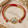 Oro Laminado Adjustable Bolo Bracelet, Gold Filled Style Ball and Evil Eye Design, with Multicolor Cubic Zirconia, Multicolor Enamel Finish, Golden Finish, 03.341.0091.11 (04 MM Thickness, 11 Inches Length)