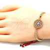 Oro Laminado Adjustable Bolo Bracelet, Gold Filled Style Evil Eye and Ball Design, with White Micro Pave, Multicolor Enamel Finish, Golden Finish, 03.341.0092.11 (04 MM Thickness, 11 Inches Length)