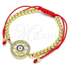 Oro Laminado Adjustable Bolo Bracelet, Gold Filled Style Evil Eye and Ball Design, with White Micro Pave, Multicolor Enamel Finish, Golden Finish, 03.341.0092.11 (04 MM Thickness, 11 Inches Length)
