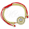 Oro Laminado Adjustable Bolo Bracelet, Gold Filled Style Evil Eye and Ball Design, with White Micro Pave, Multicolor Enamel Finish, Golden Finish, 03.341.0092.11 (04 MM Thickness, 11 Inches Length)