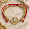 Oro Laminado Adjustable Bolo Bracelet, Gold Filled Style Evil Eye and Ball Design, with White Micro Pave, Multicolor Enamel Finish, Golden Finish, 03.341.0092.11 (04 MM Thickness, 11 Inches Length)