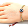 Oro Laminado Adjustable Bolo Bracelet, Gold Filled Style Ball and Evil Eye Design, with White Micro Pave, Polished, Golden Finish, 03.341.0093.11 (04 MM Thickness, 11 Inches Length)